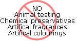 No animal testing, parabens, artifical fragances or artifical colourings